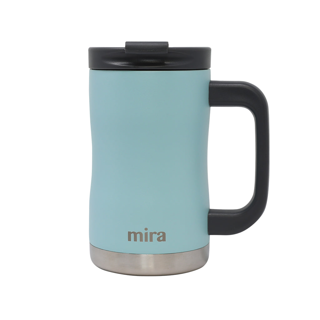 MIRA Coffee Mug Cup with Handle and Lid, 14 oz Stainless Steel 