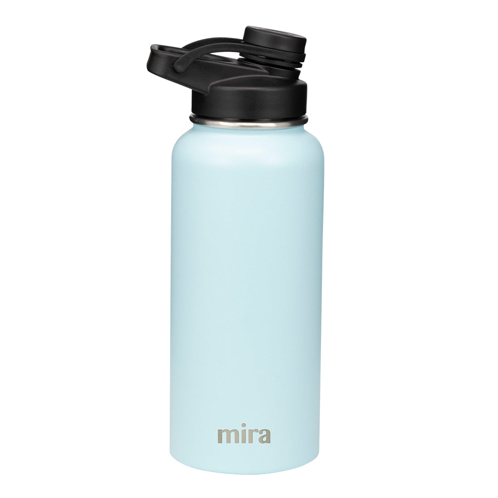 MIRA 32 oz Insulated Stainless Steel Water Bottle Thermos Flask, One Touch  Spout Lid Cap, Robin Blue 