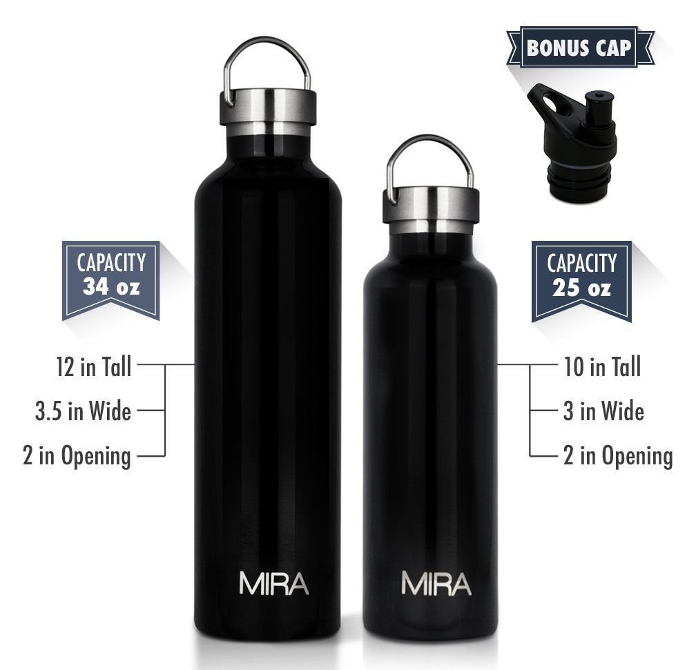 MIRA 32 oz Stainless Steel Insulated Sports Water Bottle - 2 Caps