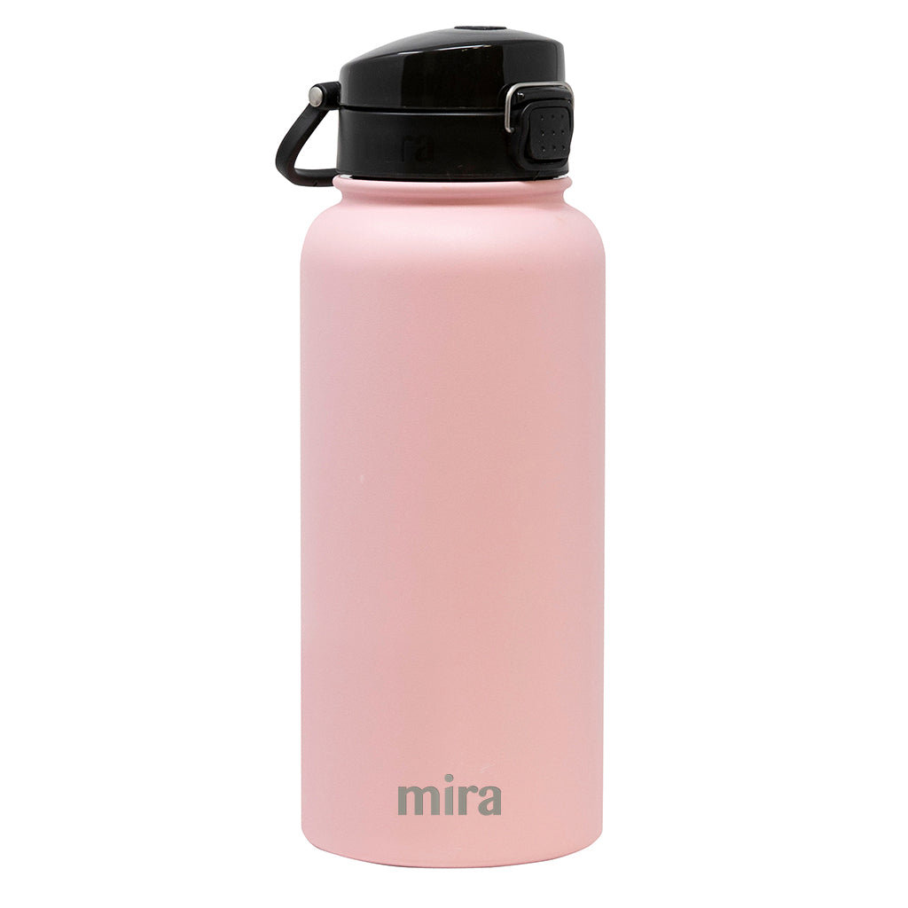 MIRA 32oz Stainless Steel Insulated Water Bottle with Straw Lid, 2 Caps,  Hydro Vacuum Thermos, Black 